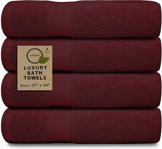 Softolle Luxury Bath Towels Set of 4 (27” x 54”) | Towels for Bathroom | Super Soft | Highly Absorbent Towels for Home, Spa, Gym (Red)