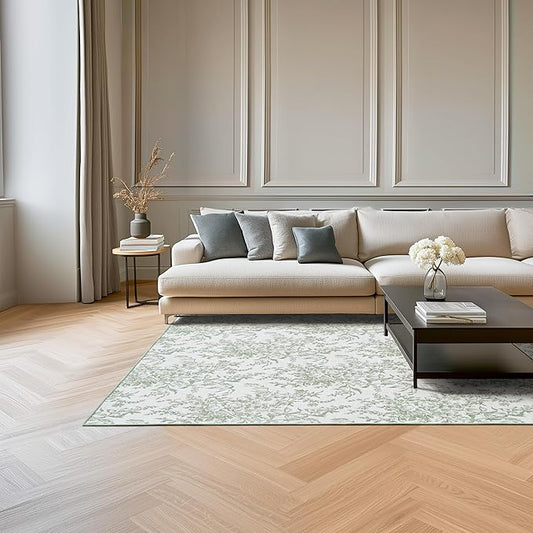 Laura Ashley Sage Ivory Bedford Floral Machine Washable & Slip Resistant 5' x 7' Area Rug