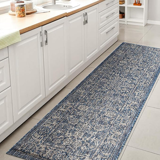 JONATHAN Y Weave Floral Indoor Outdoor Runner Rug 2X8 Navy/Gray, Tela Bohemian Textured for Backyard, Patio, Porch, Easy-Cleaning, High Traffic, Pet-Friendly, Non-Shedding (SMB100B-28)