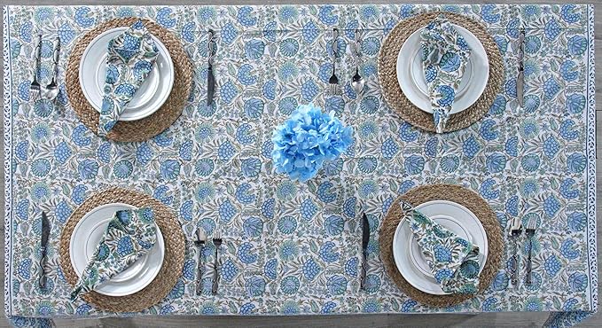 Ridhi -Asparagus Green 60x60 Inches Square 100% Cotton Hand Block Print Tablecloth Washable Halloween Thanksgiving/Christmas Parties/Wedding Use,Fall décor Farmhouse Dining Dinner Tablecloth