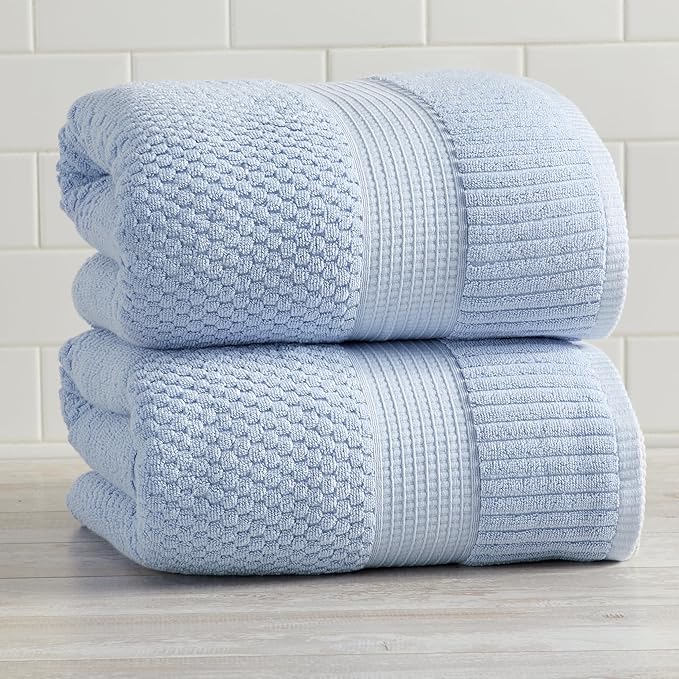 NY Loft 2 Pack Bath Sheet Towel Set | 100% Cotton | Absorbent Quick-Dry Oversize Bath Towels | Textured and Durable Cotton | Chambray Blue