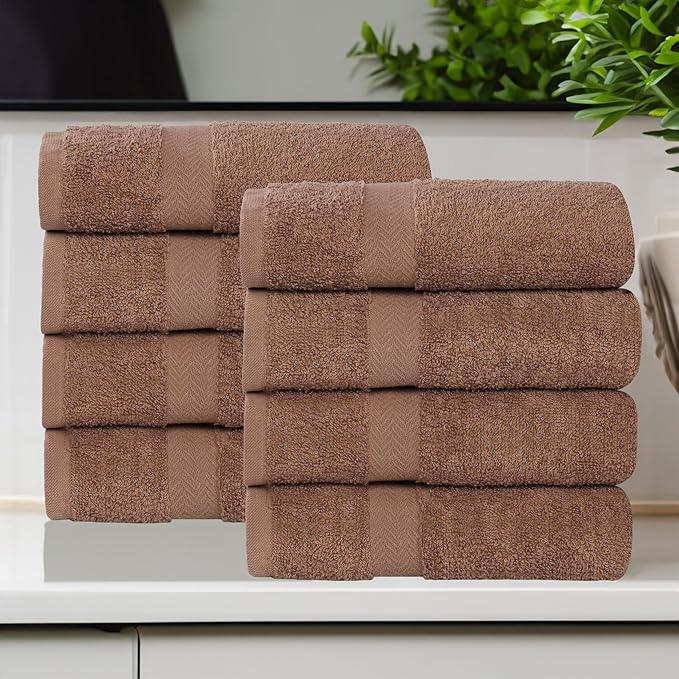 Superior 8-Piece Cotton Hand Towel Set, Small Towels for Fast Dry, Home Essentials, Bathroom Decor, Face, Body, Spa, Resort, Gym, Lightweight, Soft, House Accessories, Franklin Collection, Latte
