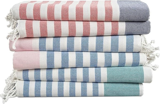 LANE LINEN Beach Towels 6 Pack, Bulk Beach Towels Oversized, Pool Towels for Adults, Pre-Washed, Sand Free Beach Towel, Fast Drying Beach Towel, 39"x71" - Diamond Multi Stripe