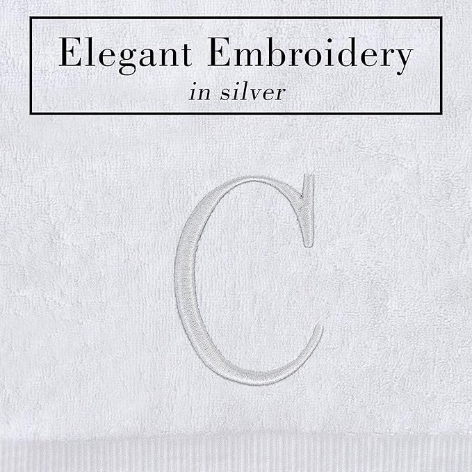 Monogrammed Hand Towels for Bathroom - Luxury Hotel Quality Personalized Initial Decorative Embroidered Bath Towel for Powder Room, Spa - GOTS Organic Certified - Set of 2 Letter C