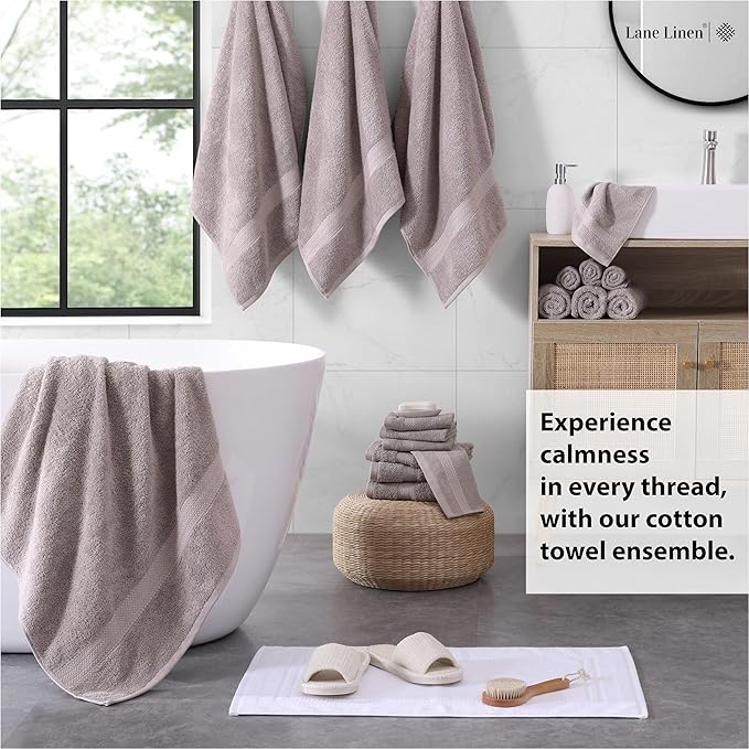 LANE LINEN Ring Spun Cotton Bath Towel Set, 18PCs - 4 Shower Towels, 8 Washcloths, 6 Hand Towels for Bathroom - Machine Washable & Sustainably Produced, Ultra Soft - Platinum