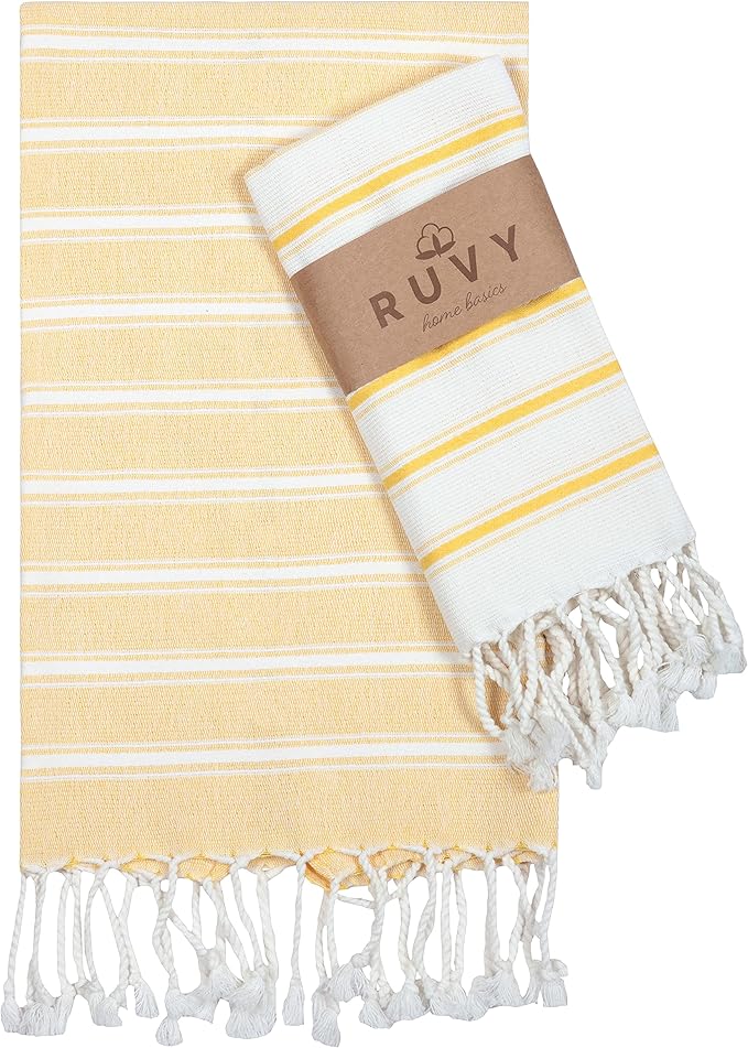 Ruvy Home Basics Turkish Hand Towels for Bathroom Set of 2 | 18"x40", Cotton | Decorative Towel for Bathroom, Kitchen, Dishcloth, Tea, Yoga, Face, Gym - Yellow