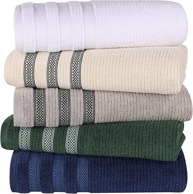 Superior Cotton 9-Piece Towel Set, Zero Twist, Ribbed Geometric, Bathroom Essentials, Shower, Spa, Luxury Plush Soft Absorbent Towels, Includes 3 Bath, 3 Hand, 3 Washcloth/Face Towels, Ivory