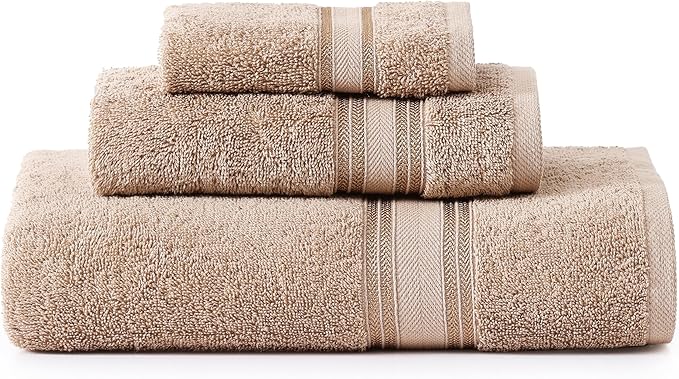 LANE LINEN Luxury Bath Towels Set - 3 Piece 100% Cotton Bathroom Zero Twist Shower Extra Aborbent Towel Super Soft 1 Hand Wash Cloths Taupe