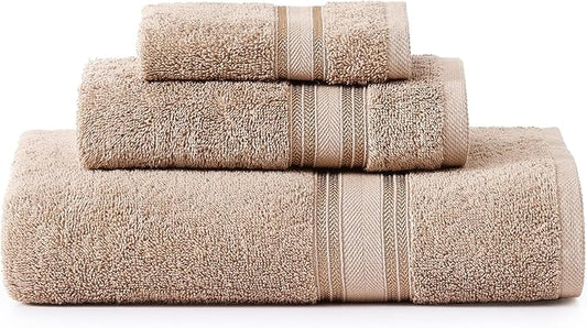 LANE LINEN Luxury Bath Towels Set - 3 Piece 100% Cotton Bathroom Zero Twist Shower Extra Aborbent Towel Super Soft 1 Hand Wash Cloths Taupe