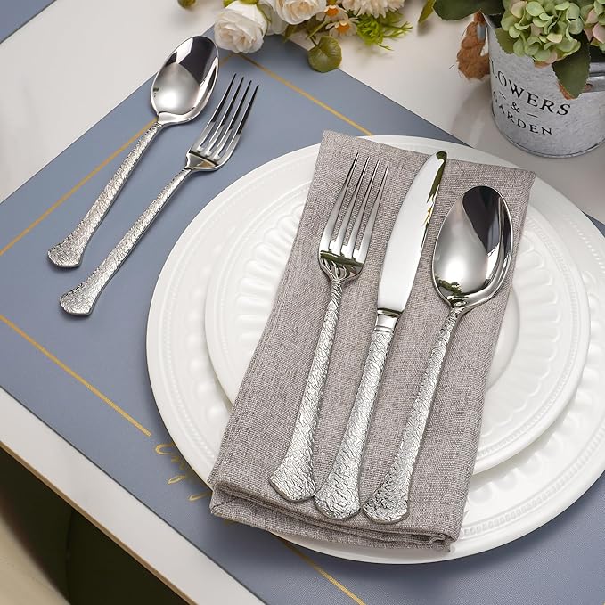 40-Piece Hammered Silverware Set for 8, Heavy Duty Flatware Set 18/10 Stainless Steel, Dishwasher Safe, Ideal for Gift