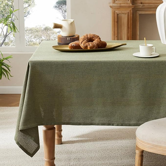 Linen Tablecloth for Square Table, 60x60 Inch Olive, Farmhouse Style Green Tablecloth, Water Resistant Burlap Tablecloths for Dining Table Farmhouse Kitchen