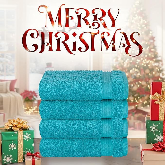 Cotton Paradise Hand Towels for Bathroom, 100% Cotton Turkish 4 Piece Hand Towel Set, Soft Absorbent Face Towels, Aqua Blue Hand Towels