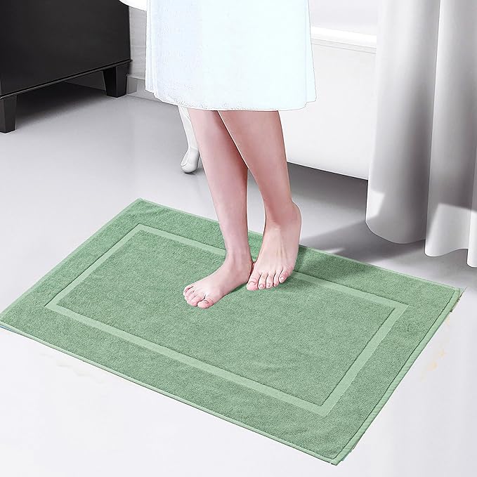 HILLFAIR-900 GSM-100% Ringspun Cotton Floor Towels mat- Hotel-Spa Tub-Shower Bathroom Floor mat Towels- 21 x 34 Inch - Terry Cotton Bath Mats, Machine Washable, Absorbent- 2 Peice Towel Set- Sage