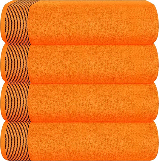 Belizzi Home Ultra Soft 4 Pack Oversized Bath Towel Set 27x54 inches, 100% Cotton Bath Towels, Highly Absorbant Compact Quickdry & Lightweight Towel, Ideal for Gym Travel Camp Pool - Orange
