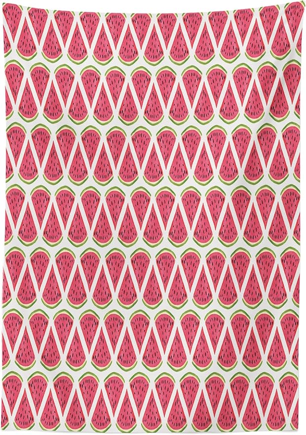 Ambesonne Watermelon Tablecloth, Watermelons Retro Style Slice Fresh Tropical Fruit in Watercolors, Rectangular Table Cover for Dining Room Kitchen Decor, 60" X 90", White Green