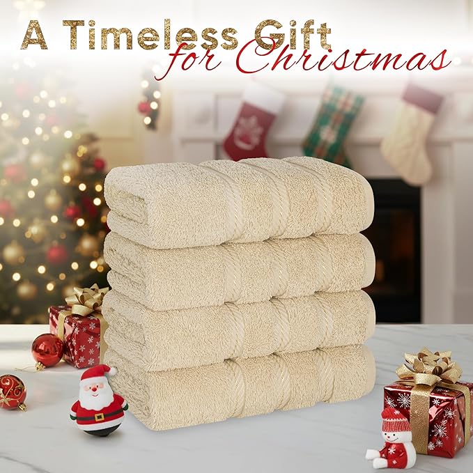 American Soft Linen Luxury Hand Towels for Bathroom, 600 GSM 100% Cotton Turkish 4 Piece Hand Towel Set, 600 GSM Hand Face Towels for Kitchen, Beige Hand Towels