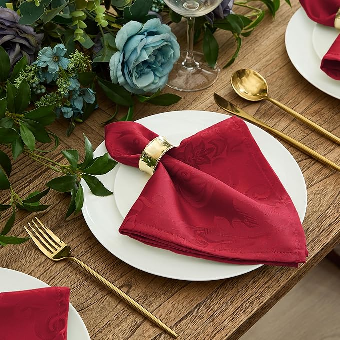 Newbridge Christmas Barcelona Damask Fabric Tablecloth, 60 x 144 Inch Rectangle, Red – No Iron, Soil Resistant Table Cover for Dining, Parties and Holidays