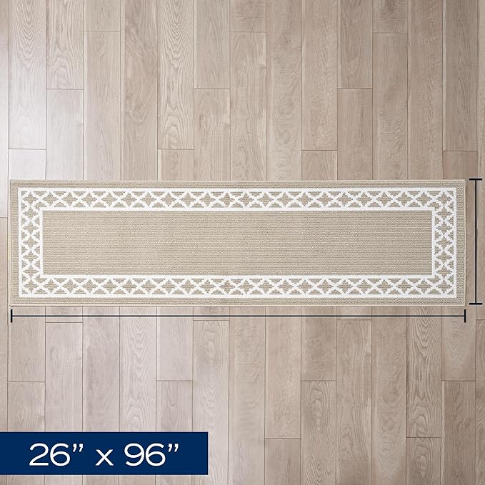 Nautica – Runner Rug | Indoor Runners for Hallways and Entry Rugs| Non-Slip and Non-Skid Entry and Kitchen Door Mat| Machine Washable Entryway Carpet Rugs | 2'2" x 8'| Trellis Beige