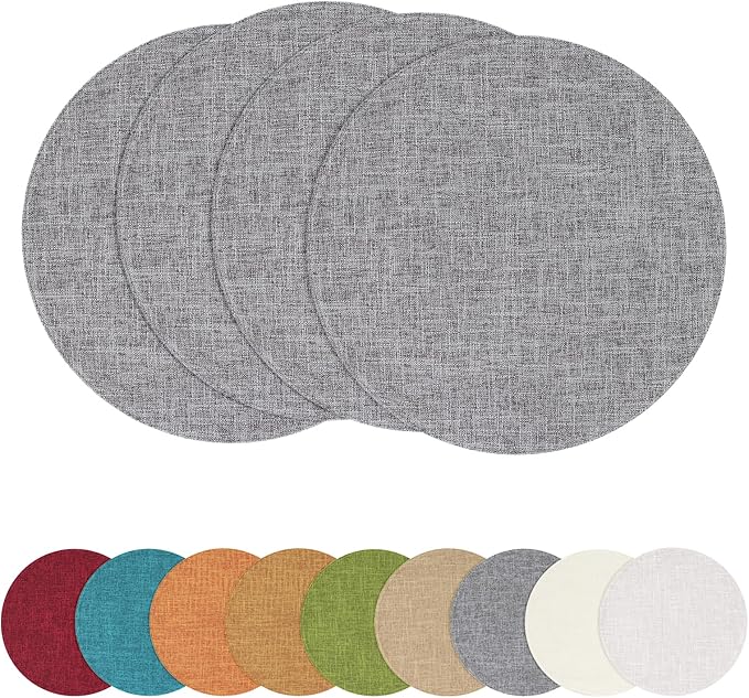 homing 15 Inch Round Cloth Placemats Set of 4, Cotton Linen Blend Washable Table Mats, Farmhouse Dining Place Mats for Indoors & Outdoors, Easy to Clean, Dark Grey