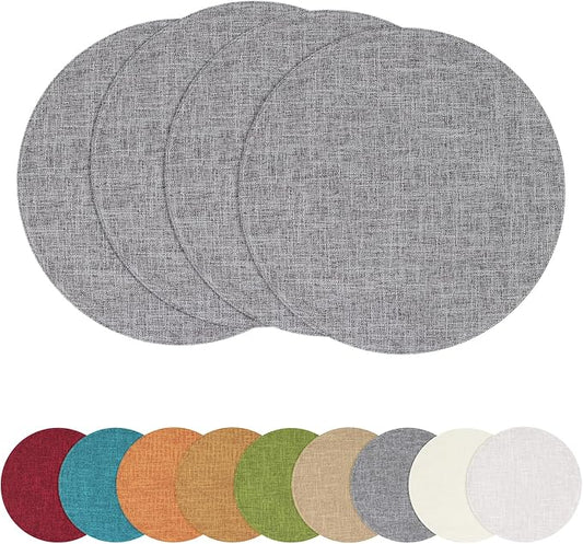 homing 15 Inch Round Cloth Placemats Set of 4, Cotton Linen Blend Washable Table Mats, Farmhouse Dining Place Mats for Indoors & Outdoors, Easy to Clean, Dark Grey
