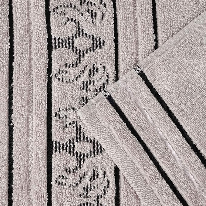 Superior Cotton Hand Towel Set, Small Towels, Plush Soft Absorbent Bathroom Basics, Home Essentials, Spa, Salon, Hotel, Kitchen, Luxury Quick Drying, Zero-Twist, Jacquard Floral, Set of 6, Platinum