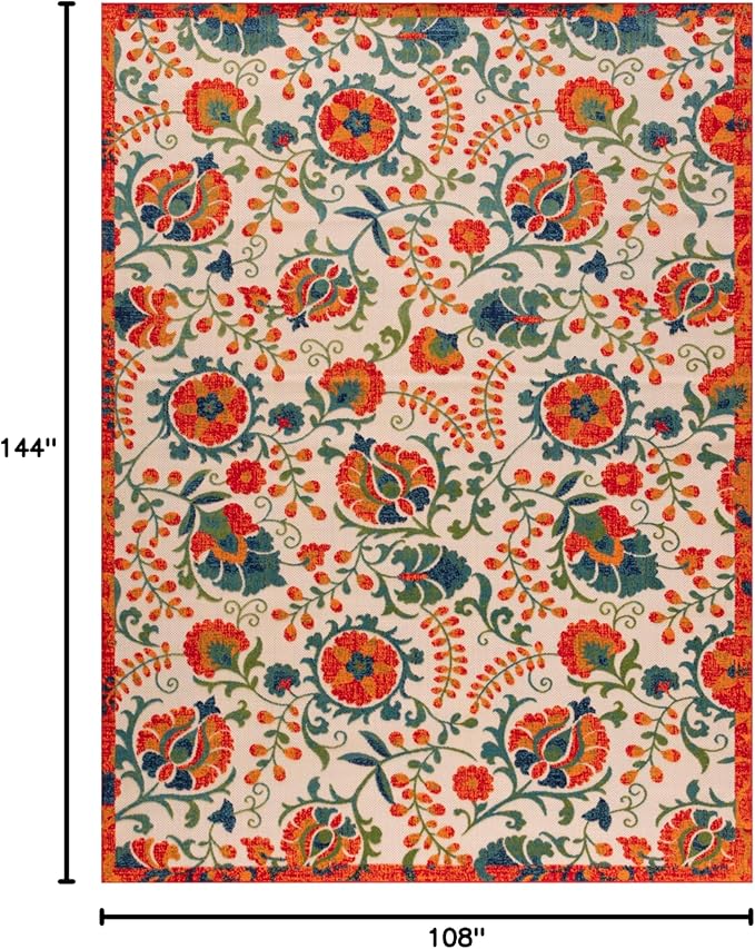 Nourison Home Aloha Red Multicolor 9' x 12' Area Rug - Easy Clean, Non Shedding, Bed Room, Living Room, Dining Room, Kitchen (9' x 12')