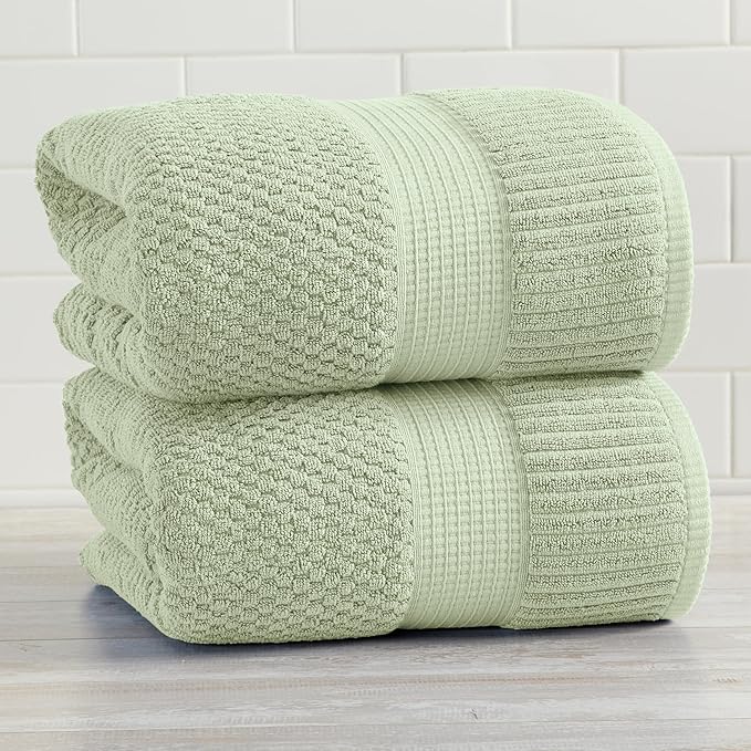 NY Loft 100% Cotton 2 Pack Bath Sheet Towel Set | Extra Large Bath Towel Set of 2 | Absorbent & Quick-Dry Oversize Bath Towels | Textured and Durable Cotton | Oeko-Tex Standard 100 | Sage Green