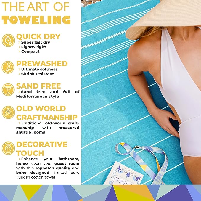 Madamelique Beach Towel with Beach Bag - 39 x 74 - Prewashed Beach Towels Oversized -%100Cotton - Quick Dry - Sand Free - Hand Loomed Turkish Bath Towels - Unique Turkish Towel (Turquoise)