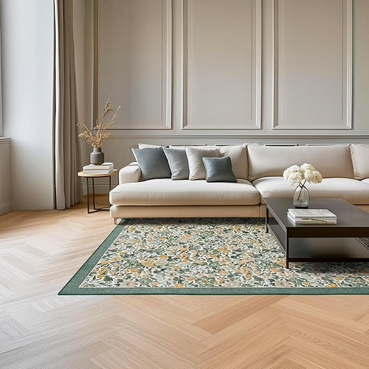 Laura Ashley Green Lovestone Floral Machine Washable & Slip Resistant 5' x 7' Area Rug