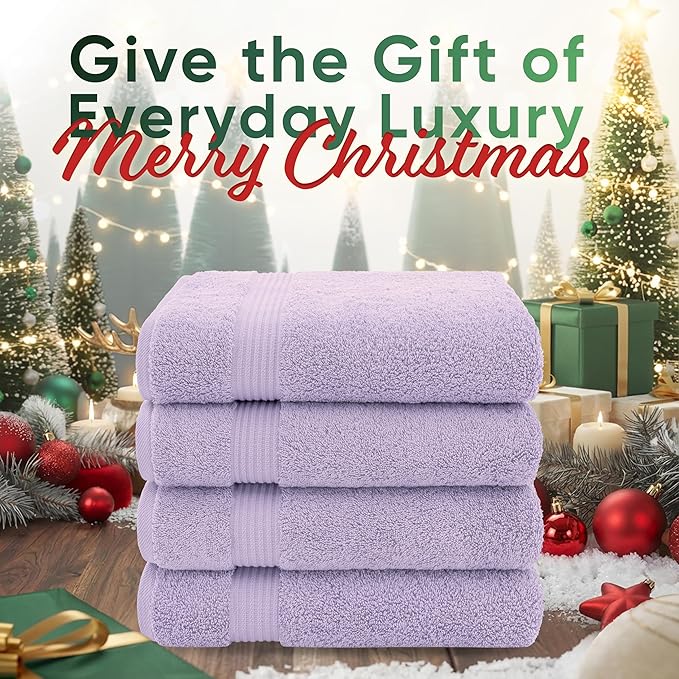 American Veteran Towel, 100% Cotton Turkish Bath Towels for Bathroom 4 Pack, 27x54 Extra Large Premium Soft Drying Bathroom Towels, Lilac