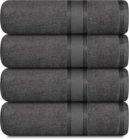 Casa Lino Charcoal Black Bath Towels Set of 4 (54" x 27") - Large Bathroom Towel Set - 100% Cotton Towels for Bathroom - Highly Absorbent & Quick Dry Bath Towel Multipack - New Apartment Essentials