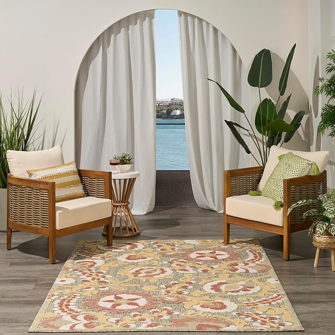 Nourison Home Aloha Sage Rose 3'6" x 5'6" Area Rug - Easy Clean, Non Shedding, Bed Room, Living Room, Dining Room, Kitchen (4' x 6')