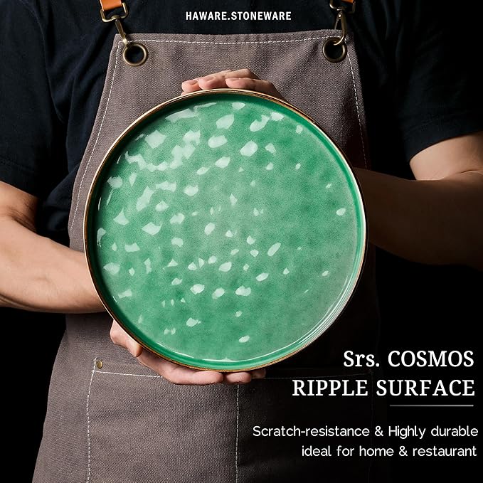 HaWare Dinnerware Sets, 16-Piece Plates and Bowls Set, Stoneware Dish Set for 4, Ceramic Dishware Set for Pasta Cereal, Chip and Scratch Resistant, Microwave and Dishwasher Safe, Reactive Green