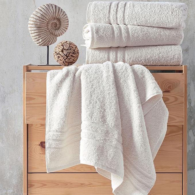 Hawmam Linen Sea Salt Cream Bath Towels 4 Pack Soft and Absorbent, Premium Quality Perfect for Daily Use 100% Cotton Towel 600 GSM