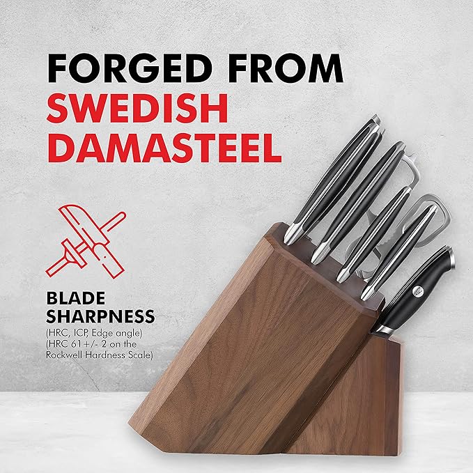 Cangshan Thomas Keller Signature Collection Swedish Powder Steel Forged, 17-Piece Knife Block Set, Walnut, Black