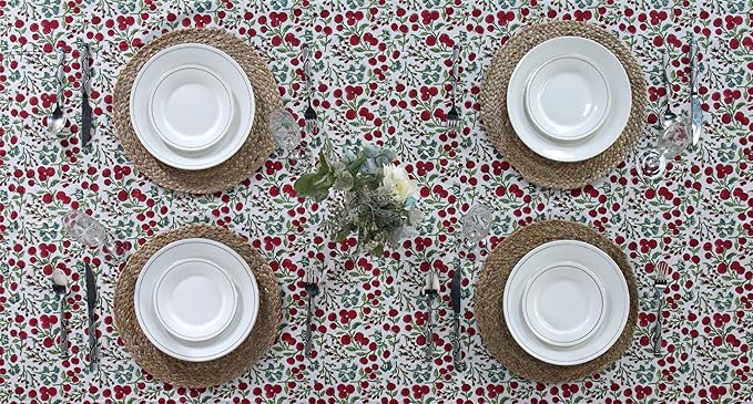 Ridhi Garnet Red Hand Block Print Cotton Rectangle Tablecloth 190" x 72" inches Reusable Table Cover Decorative Everyday Use for Dining, Farmhouse, Home, Party, Festive, Wedding, Fall