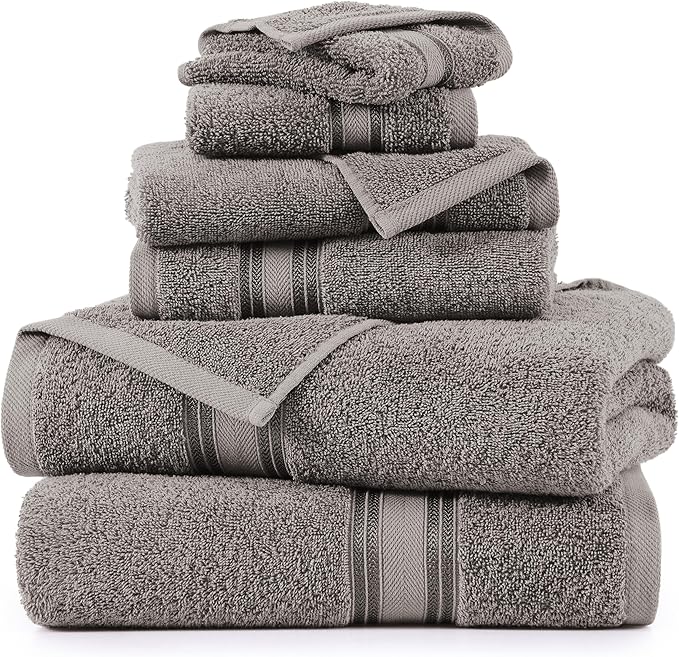 LANE LINEN Luxury Bath Towels Set - 6 Piece 100% Cotton Bathroom Quick Dry Shower Extra Aborbent Towel Super Soft 2 Hand Wash Cloths Space Grey