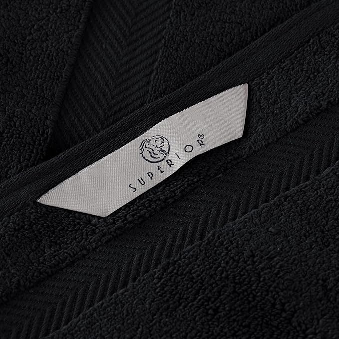 Superior Zero Twist 100% Cotton Towel Set, 3-Piece Set, Extra Soft Bath Towel, Face Towel and Hand Towel, Long-Staple Cotton Towels, Black