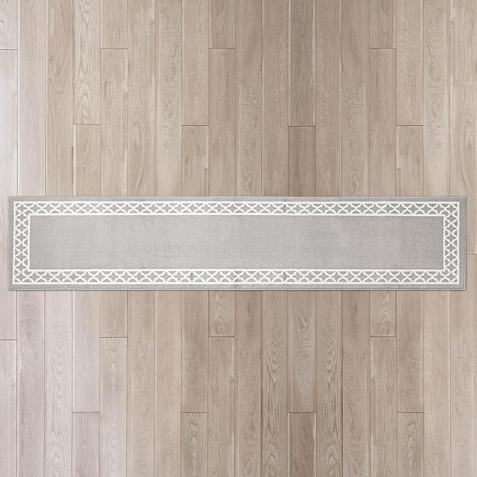 Nautica – Runner Rug | Indoor Runners for Hallways and Entry Rugs| Non-Slip and Non-Skid Entry and Kitchen Door Mat| Machine Washable Entryway Carpet Rugs | 2'6" x 10' | Trellis Light Grey