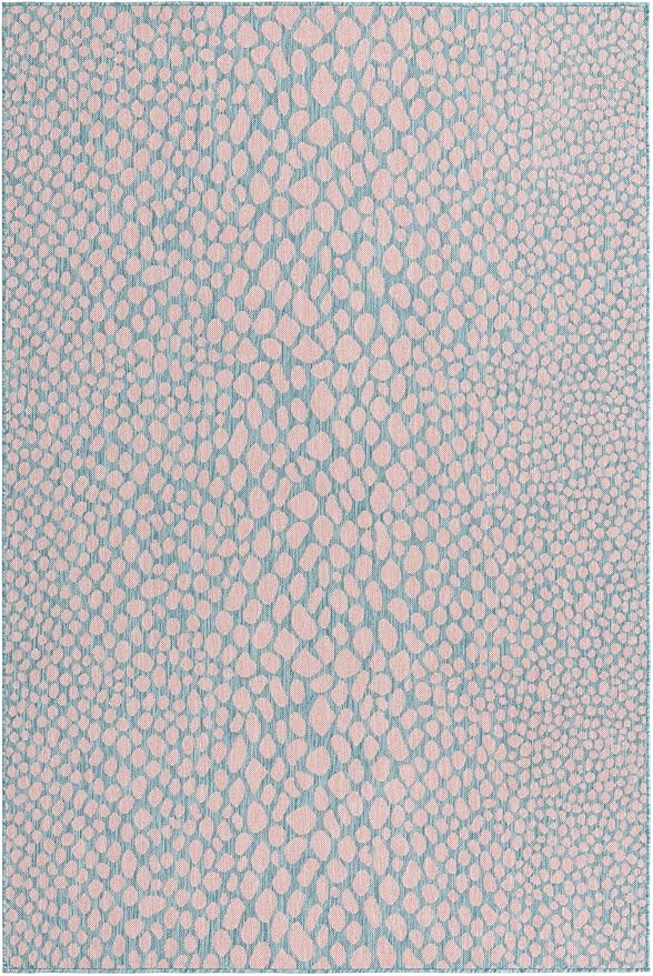 Unique Loom Jill Zarin Jill Zarin Outdoor Collection Area Rug - Cape Town (6' 1" x 9' Rectangle, Pink and Aqua/Light Blue)