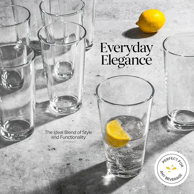 Drinking Glasses Set 17 OZ. Highball Glass Cups, Juice, Cocktails, Wine, Iced Tea, Bar Glass. Dishwasher Safe. (Set of 10) Beer Glasses