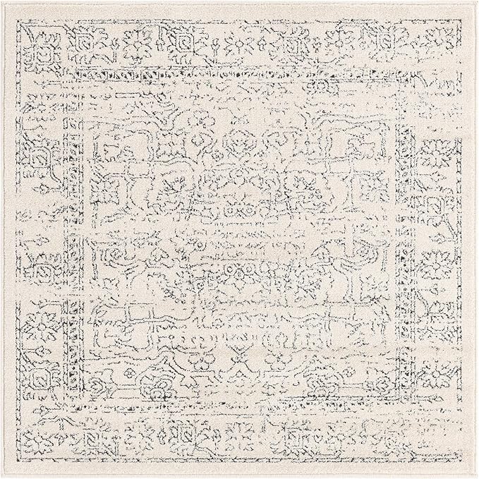 Unique Loom Isabella Collection Area Rug - Adjani (4' 1" Square, White/ Blue)