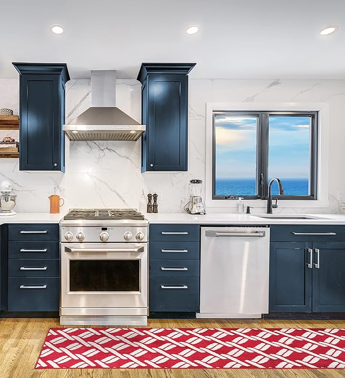 Nautica – Runner Rug | Indoor Runners for Hallways and Entry Rugs| Non-Slip and Non-Skid Entry and Kitchen Door Mat| Machine Washable Entryway Carpet Rugs | 26” x 96” | Chain Red