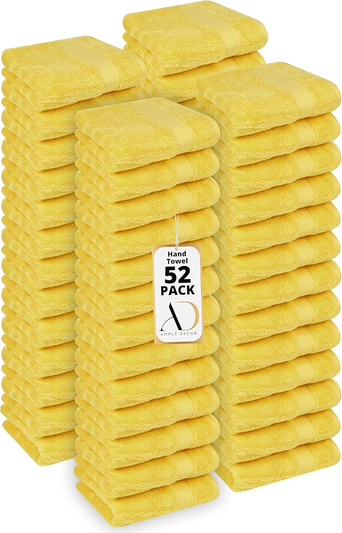 Ample Decor Hand Towel 18 X 28 Inch Pack of 52 600 GSM 100% Cotton,Soft Absorbent Thick Durable Premium Quality, for Hotel, Bathroom, Spa, Daily Use, Gym - Yellow