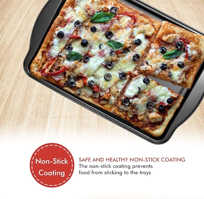 Perlli Cookie Sheets for Baking Non Stick Oven Pan Tray Baking Sheet 3-Piece Set (Small, Medium & Large) Carbon Steel BPA Free Cooking and Baking Trays for Cakes and Cookies