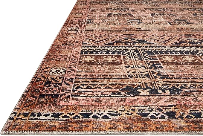 Loloi Layla Collection LAY-14 Mocha/Blush 9'-0" x 12'-0" .13" Thick Area Rug, Soft, Durable, Vintage Inspired, Distressed, Low Pile, Non-Shedding, Easy Clean, Printed, Living Room Rug