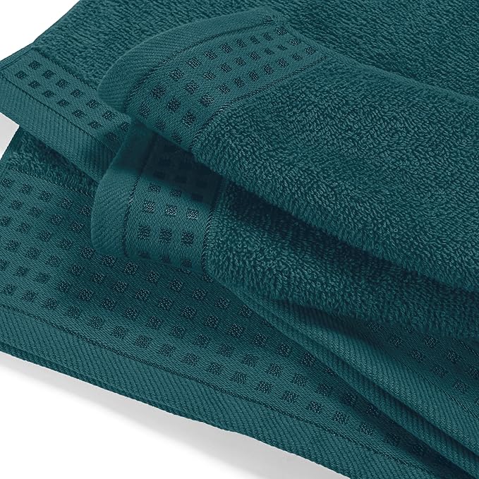 GLAMBURG Ultra Soft 3 Pack Cotton Towel Set, Contains a Bath Towel 28x55 inch, a Hand Towel 16x24 inch & a Wash Coth 12x12 inch, Ideal Everyday use, Compact & Lightweight - Teal