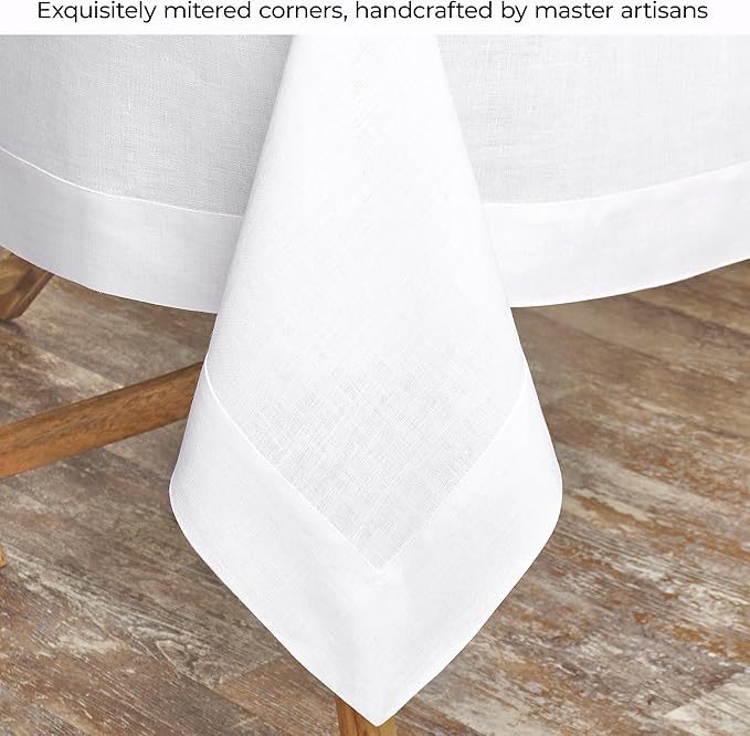 D'Moksha Homes White Linen Tablecloth 60 x 120 Inch - 100% Pure Linen Tablecloth for Rectangle Tables - Machine Washable Table Cloth for Winter, Holiday, New Year