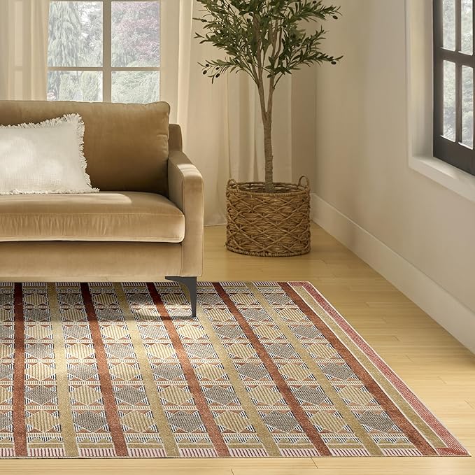 Nourison Home Nordic Rust Multicolor 8' x 10' Area Rug - Easy Clean, Non Shedding, Bed Room, Living Room, Dining Room, Kitchen (8' x 10')