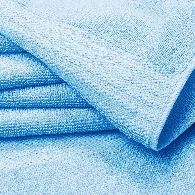 GLAMBURG Premium Cotton 4 Pack Bath Towel Set - 100% Pure Cotton - 4 Bath Towels 27x54 - Ideal for Everyday use - Ultra Soft & Highly Absorbent - Sky Blue
